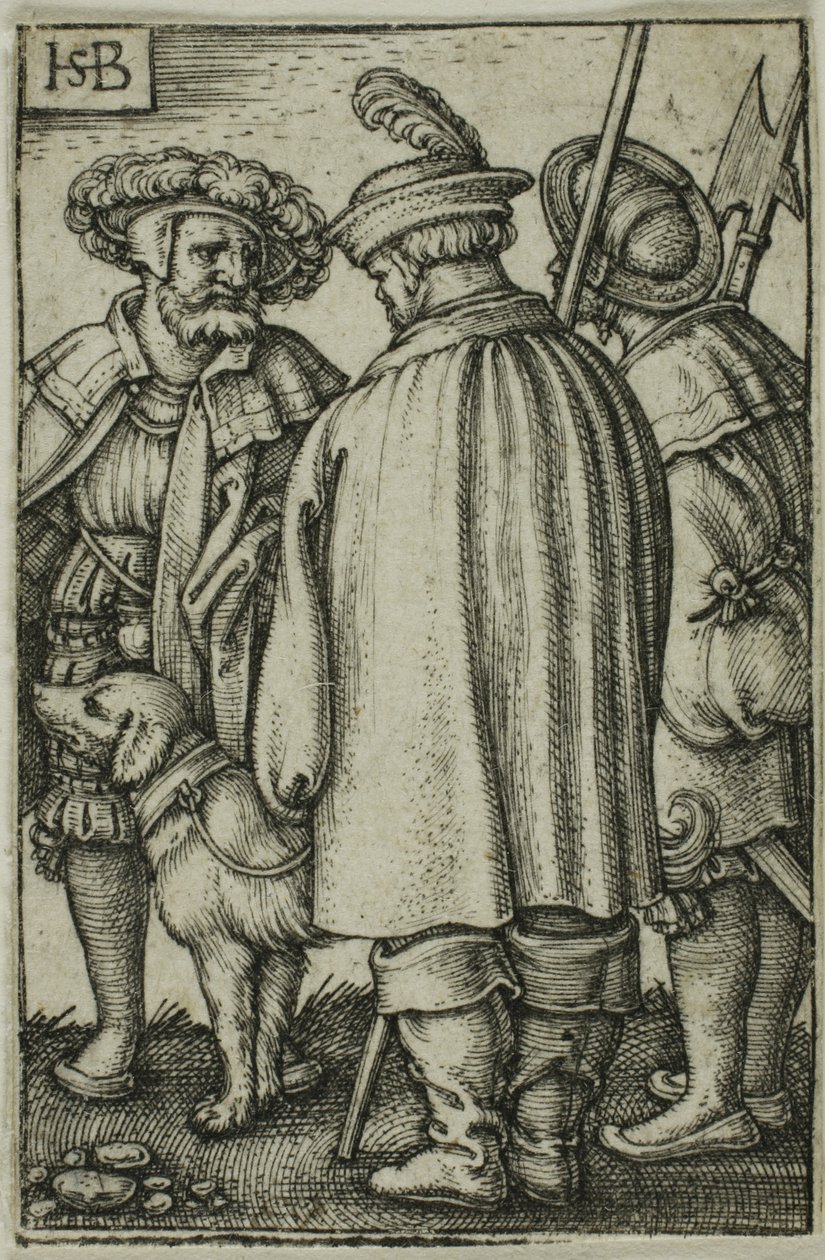 Três soldados e um cão de Hans Sebald Beham