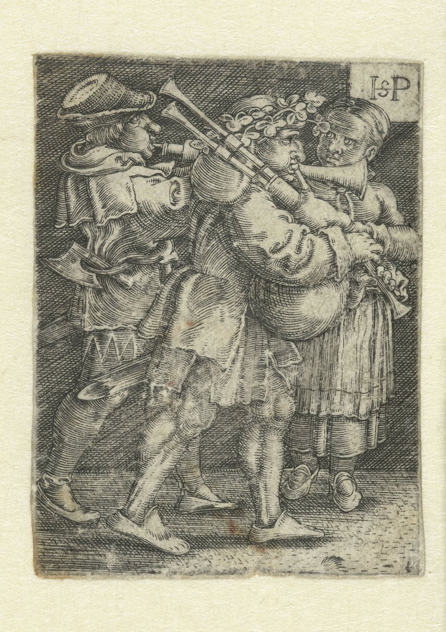 Dois músicos e uma garota de Hans Sebald Beham