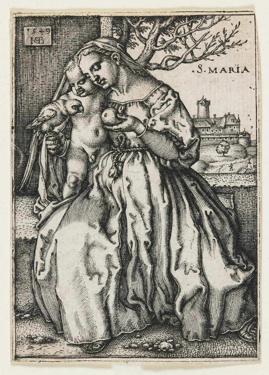 Virgem e criança com um papagaio, 1549 de Hans Sebald Beham