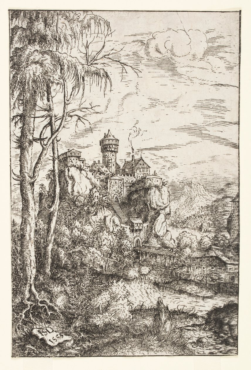 Paisagem com castelo e ponte de Hans Sebald Lautensack