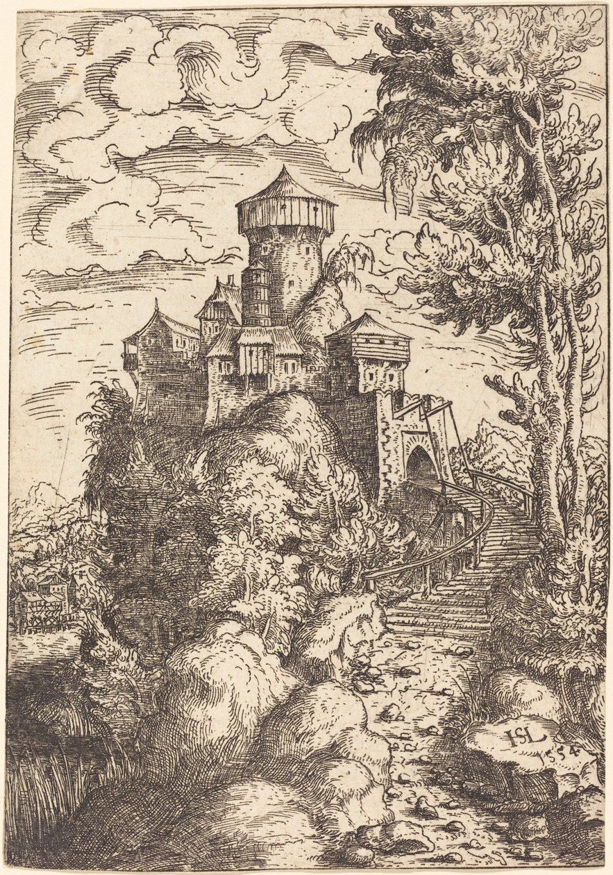 Paisagem com Fortaleza e Escadaria, 1554. de Hans Sebald Lautensack