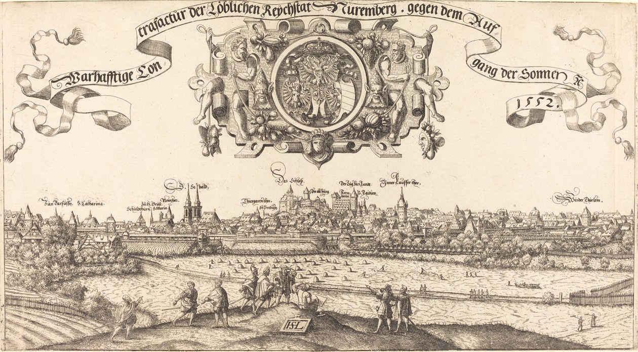 Vista de Nuremberg do leste [seção central], 1552. de Hans Sebald Lautensack