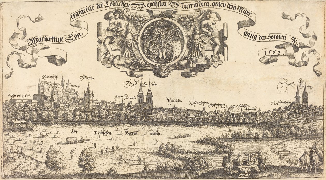 Vista de Nuremberg do oeste [seção central], 1552. de Hans Sebald Lautensack