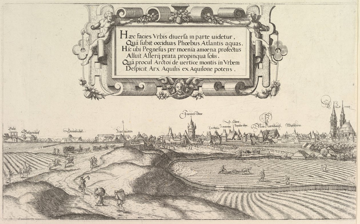 Vista de Nuremberg, a leste, placa esquerda, 1552. de Hans Sebald Lautensack