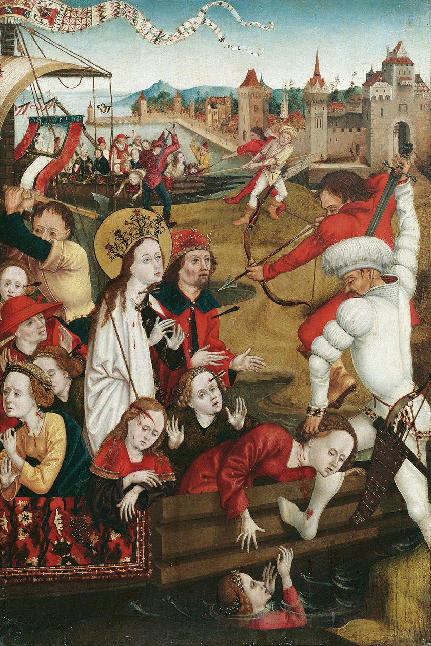 Martírio de S. Úrsula e suas companheiras (anverso); Metade inferior de uma figura de um santo (reverso) de Hans Siebenbürger
