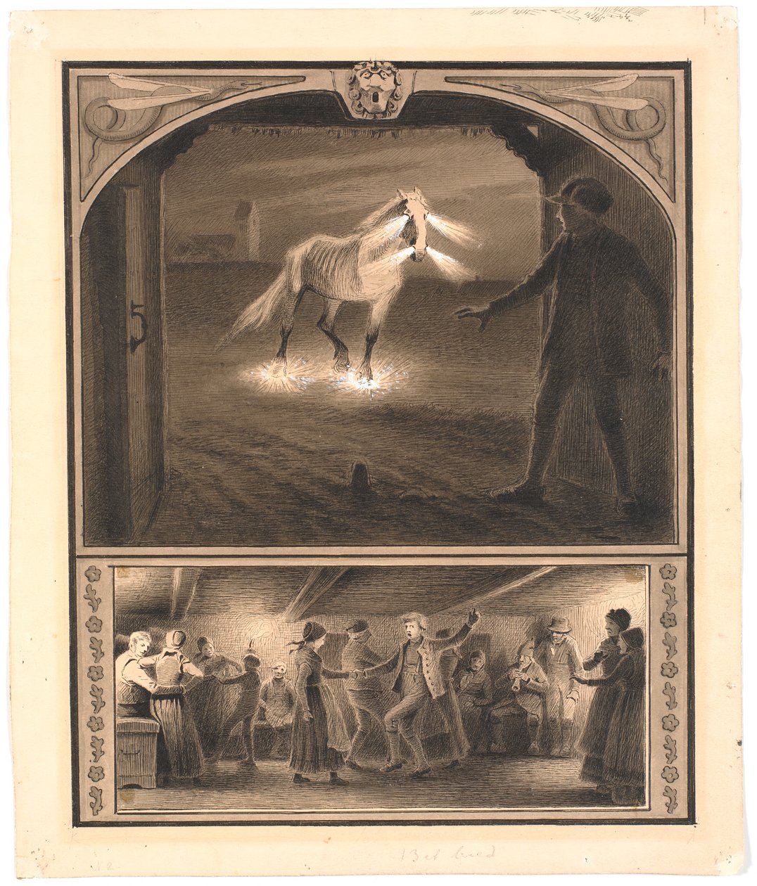 Ilustração para S. St. Arquibancadas: "Mowns". O cavalo inteiro e Mowns; f.n.: dançar na casa da fazenda de Hans Smidth