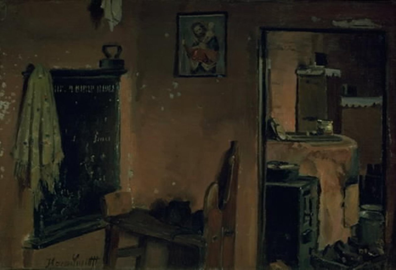Interior da casa de um camponês de Hans Smidth
