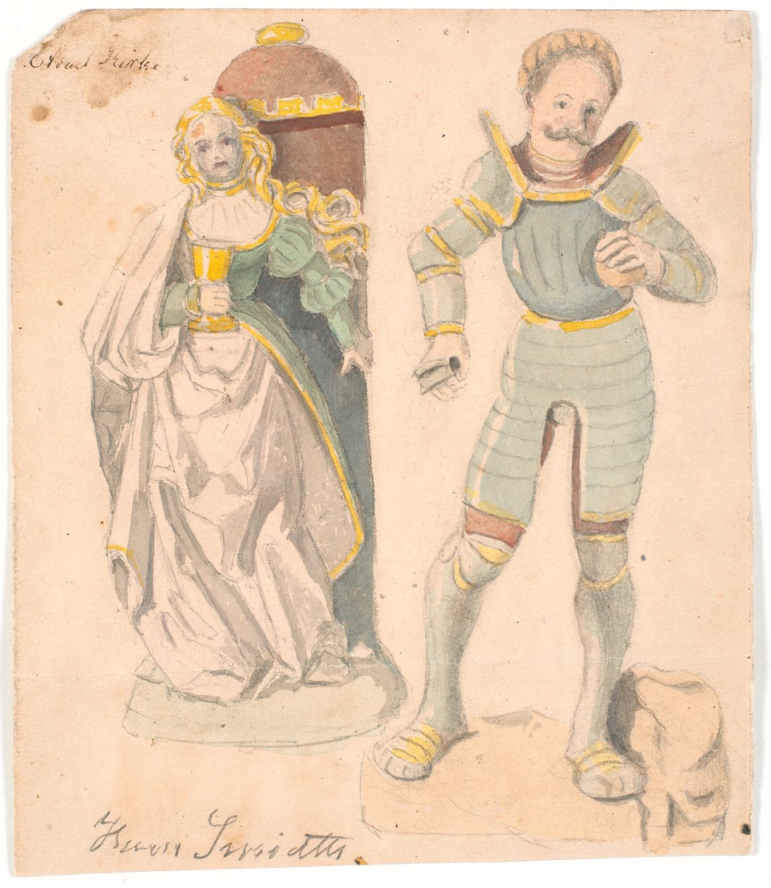 Estudo com duas figuras após o retábulo na igreja de Estvad, condado de Ringkøbing de Hans Smidth