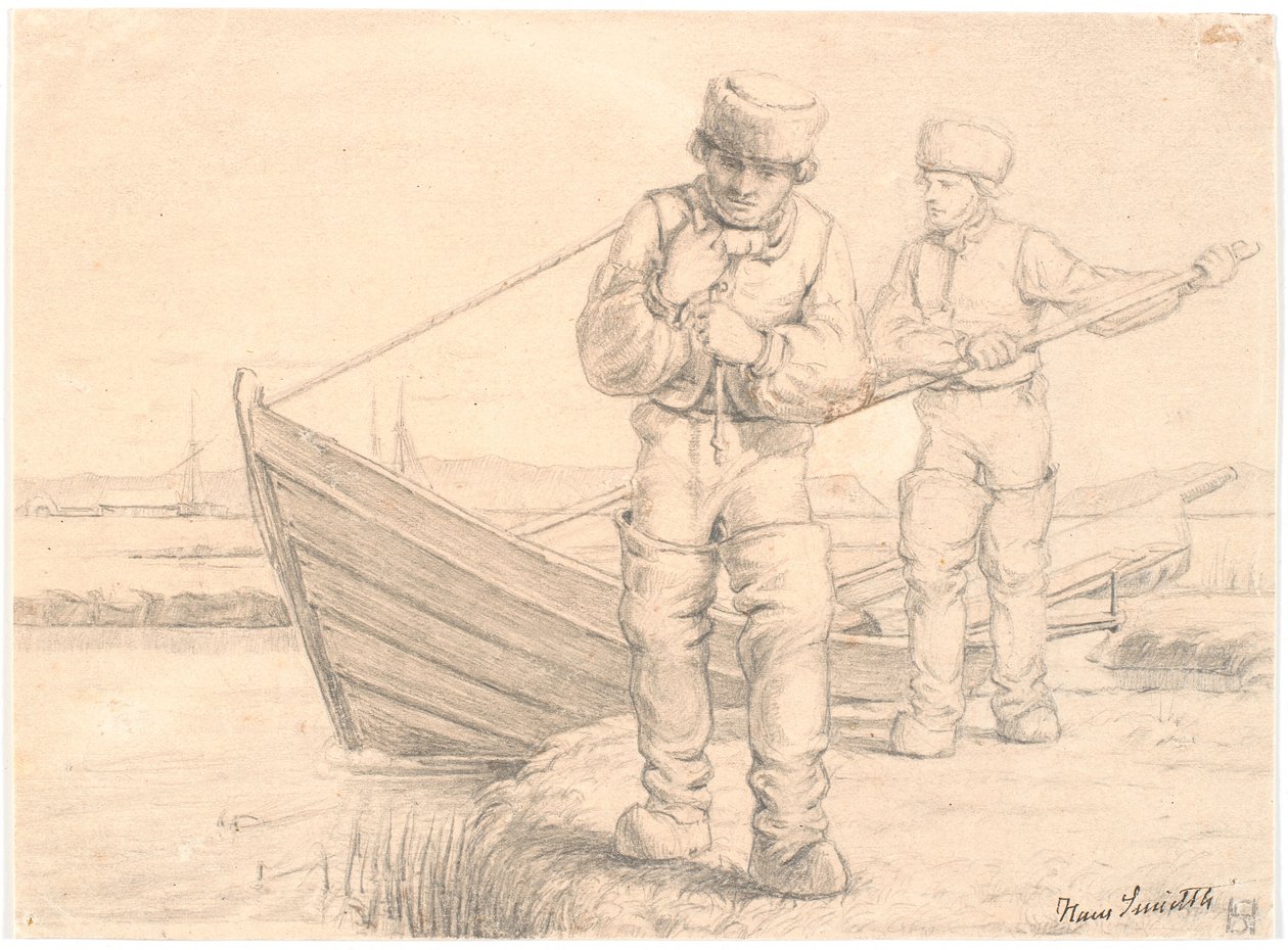 Dois pescadores de Limfjord puxando um barco de Hans Smidth