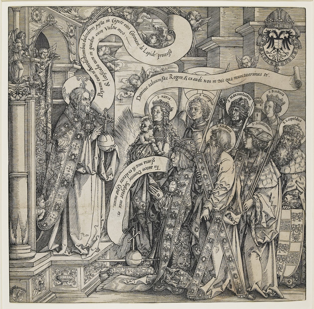 Maximilian Apresentado por seus Santos Padroeiros ao Todo Poderoso, 1519 de Hans Springinklee