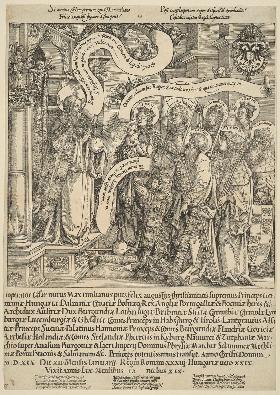 O Imperador Maximiliano Apresentado a Cristo por Seus Santos Padroeiros de Hans Springinklee