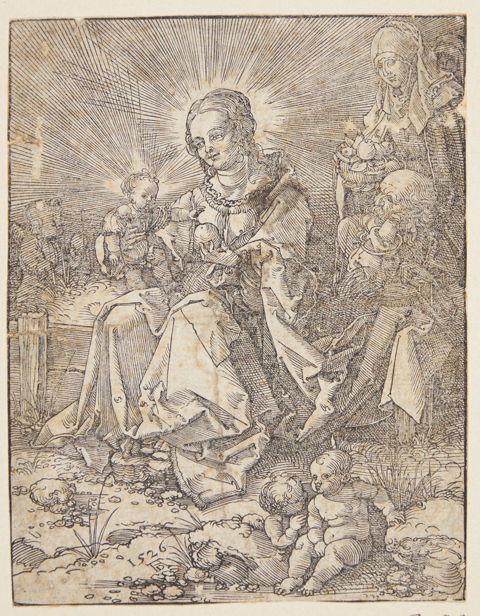 A Madonna em um banco gramado de Hans Springinklee