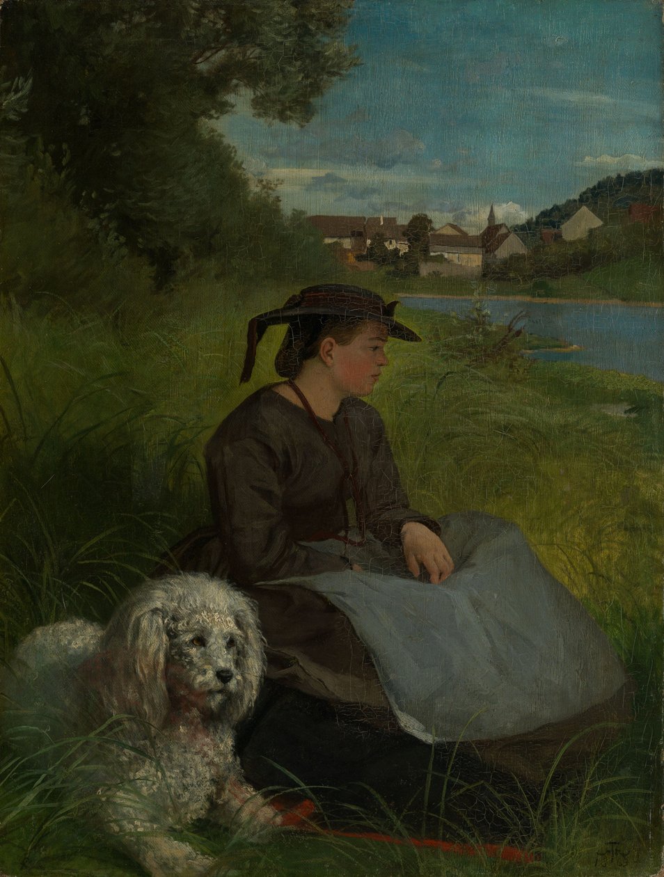 Agathe com um cão branco de Hans Thoma