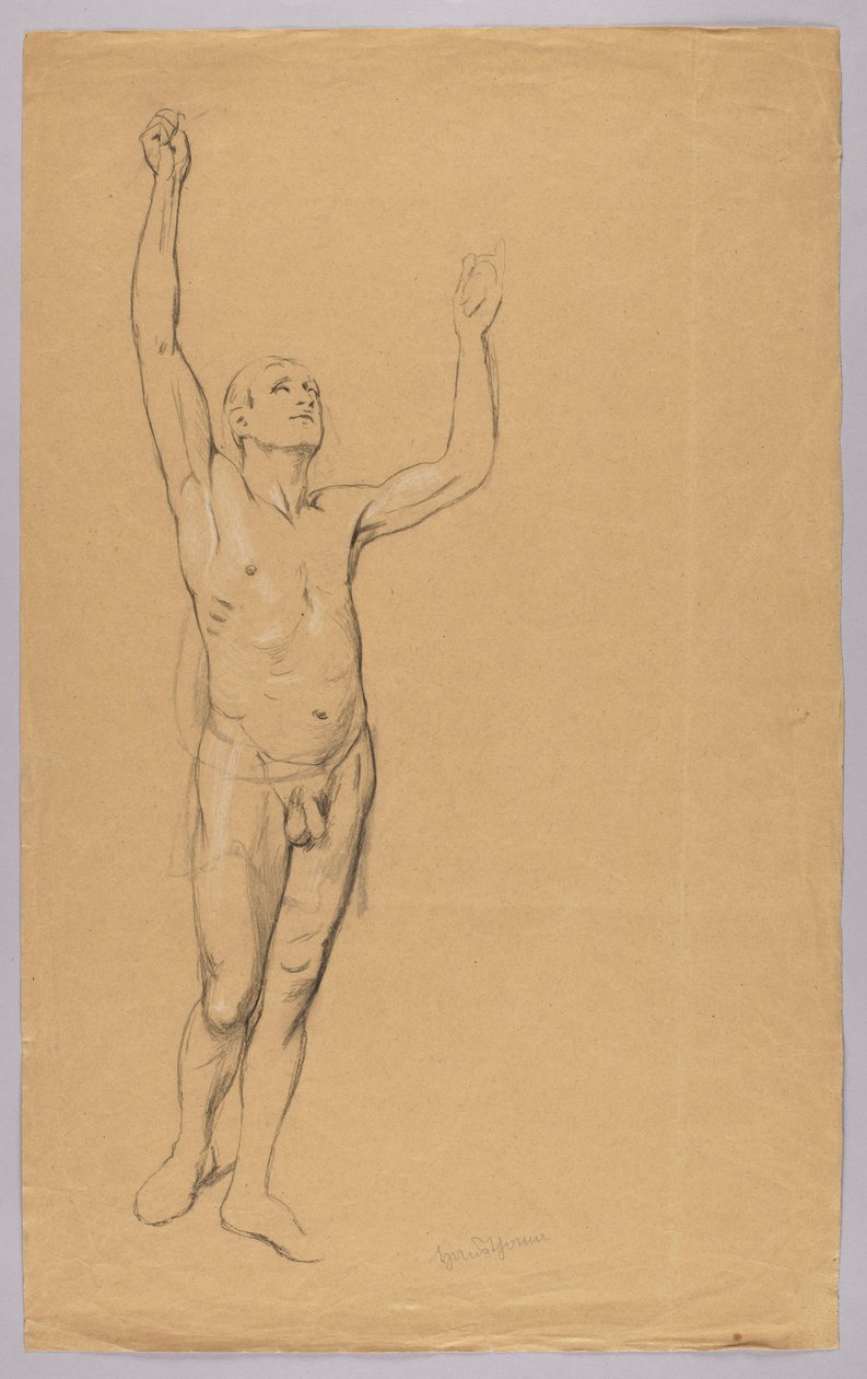 Akt eines Mannes mit erhobenen Armen de Hans Thoma