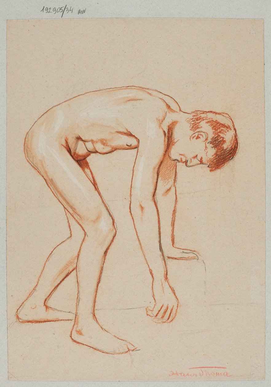 Nu de um jovem inclinado para a frente, visto de perfil de Hans Thoma