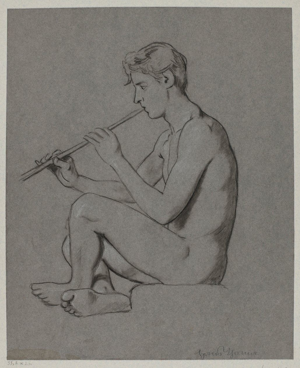 Nu de um jovem a tocar flauta de Hans Thoma