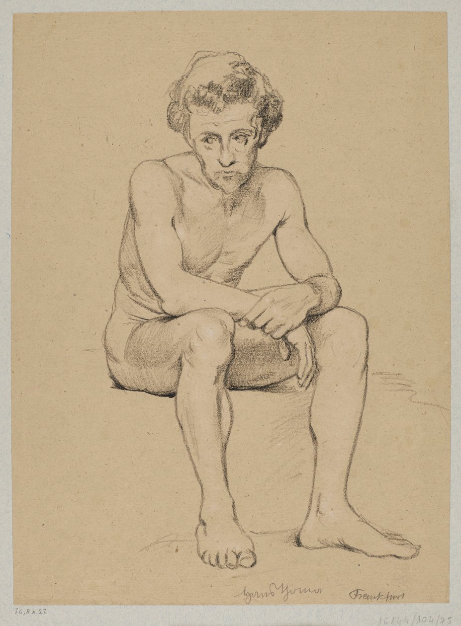 Nu de um homem sentado de Hans Thoma
