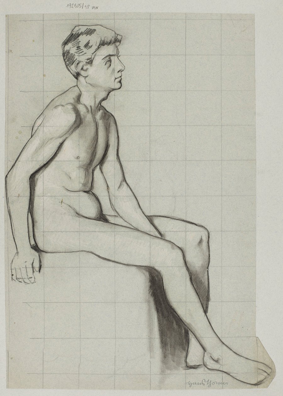 Nu de homem sentado de perfil de Hans Thoma