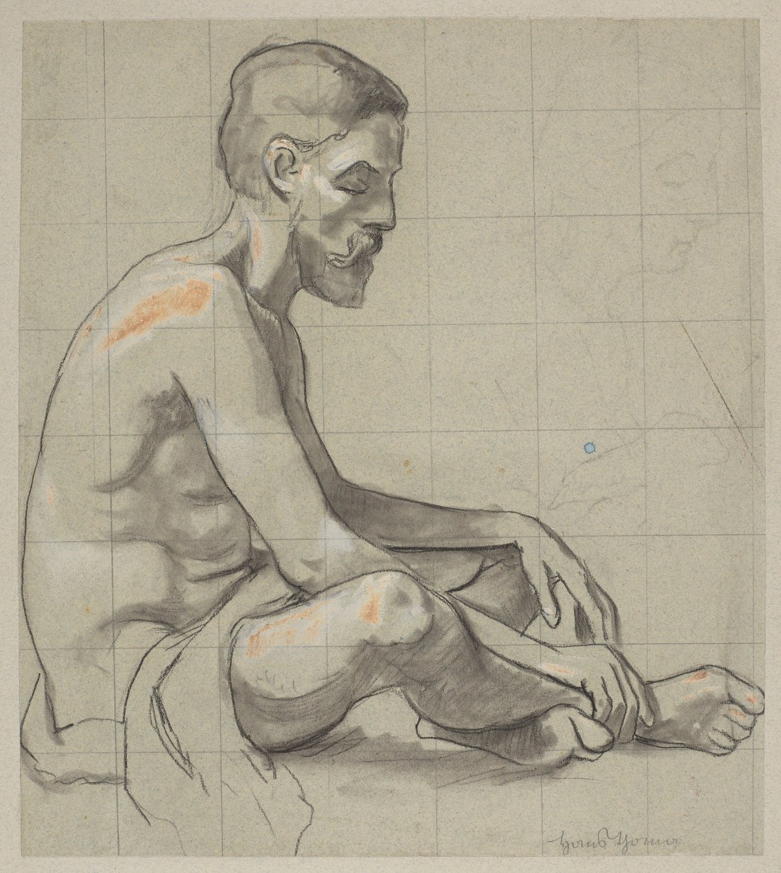 Nudo de um homem sentado, silhueta de uma figura feminina de Hans Thoma