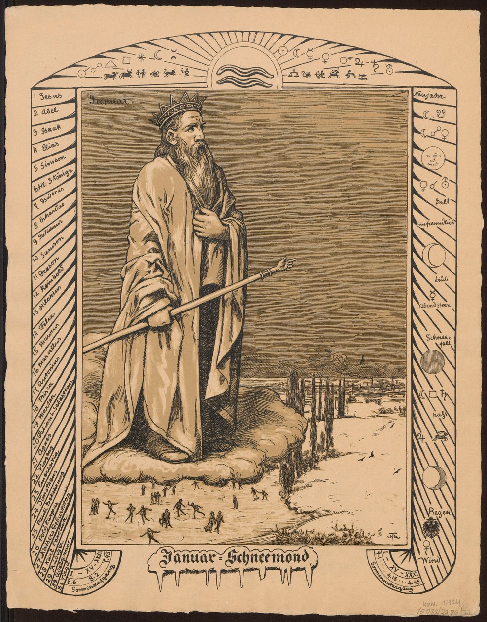 Alegoria de janeiro. Projetos para o «Calendário perpétuo em imagens», parte I, 1881-1901 (Calendário perpétuo ilustrado) de Hans Thoma