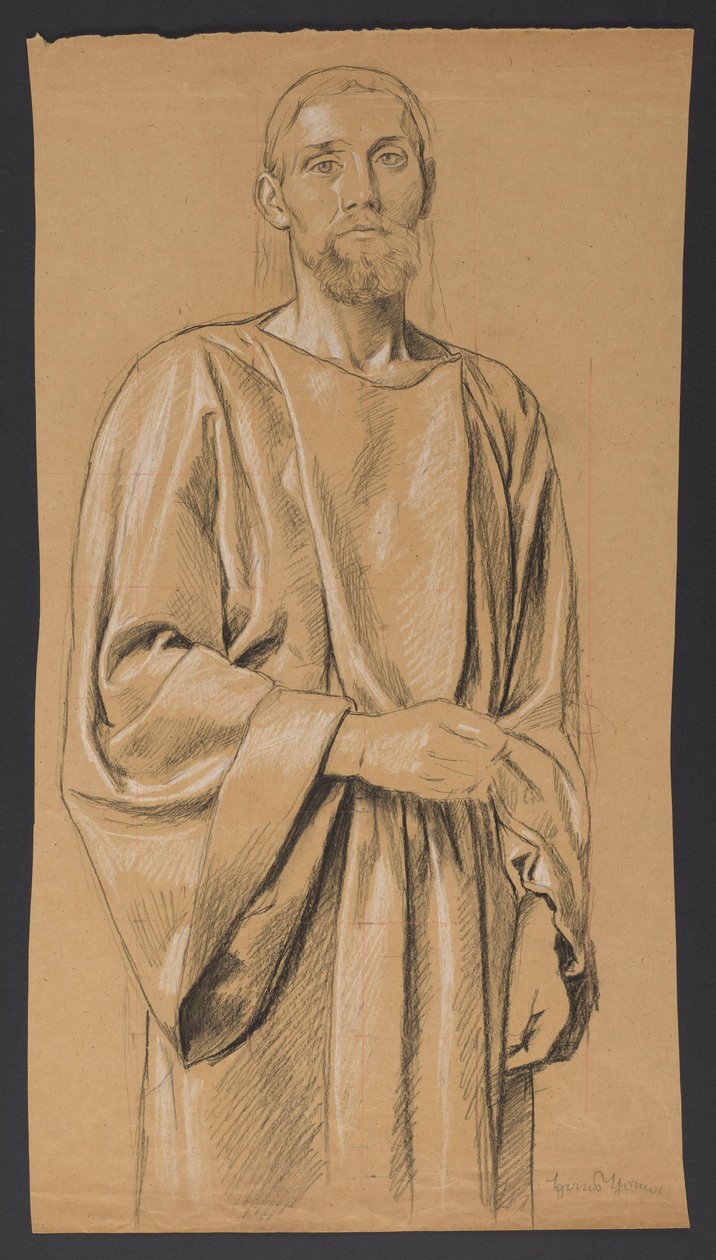 Cristo representado até aos joelhos, em pé, de frente de Hans Thoma