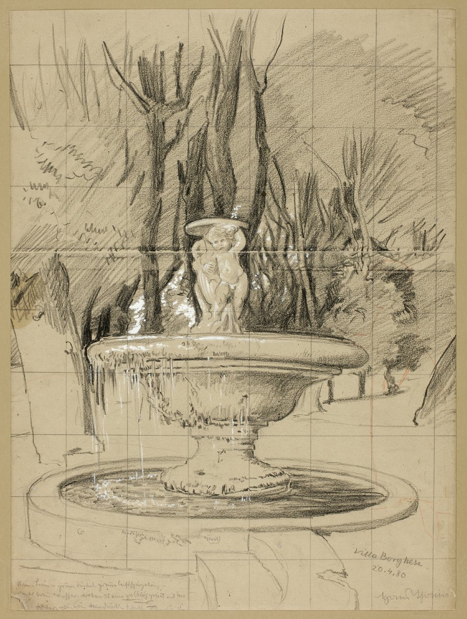 Fonte com Putti no Jardim da Villa Borghese de Hans Thoma