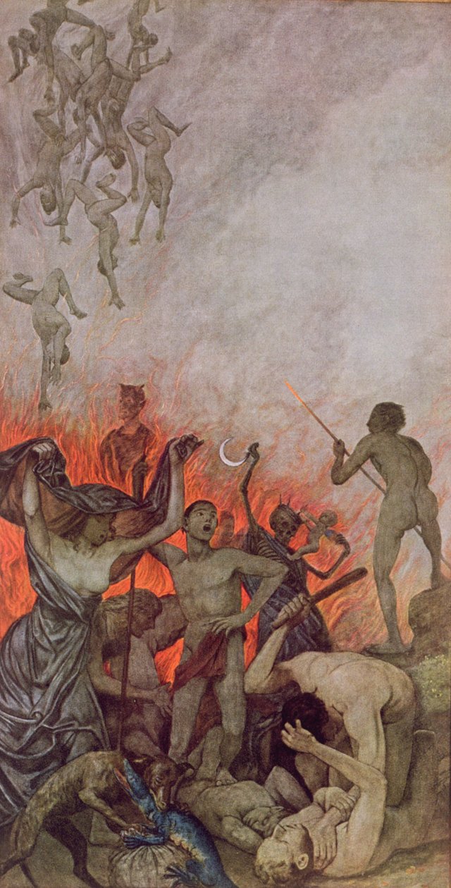 Inferno, ilustração de &39;Festkalender&39; publicado em Leipzig c.1910 de Hans Thoma