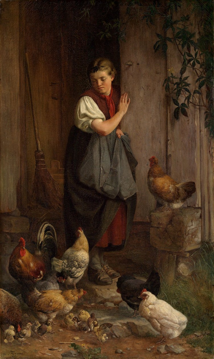 A alimentar as galinhas de Hans Thoma