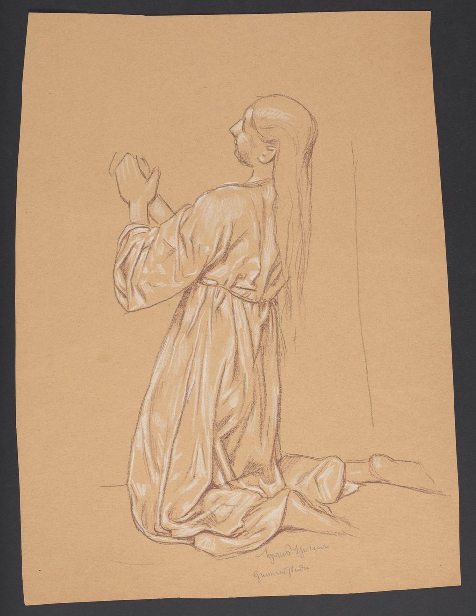 Kniende Maria Magdalena, verso: Konturwiederholung derselben Komposition de Hans Thoma
