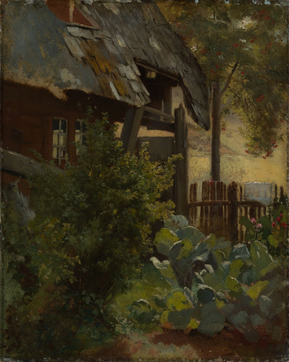 Horta de couves com canto de uma casa de Hans Thoma