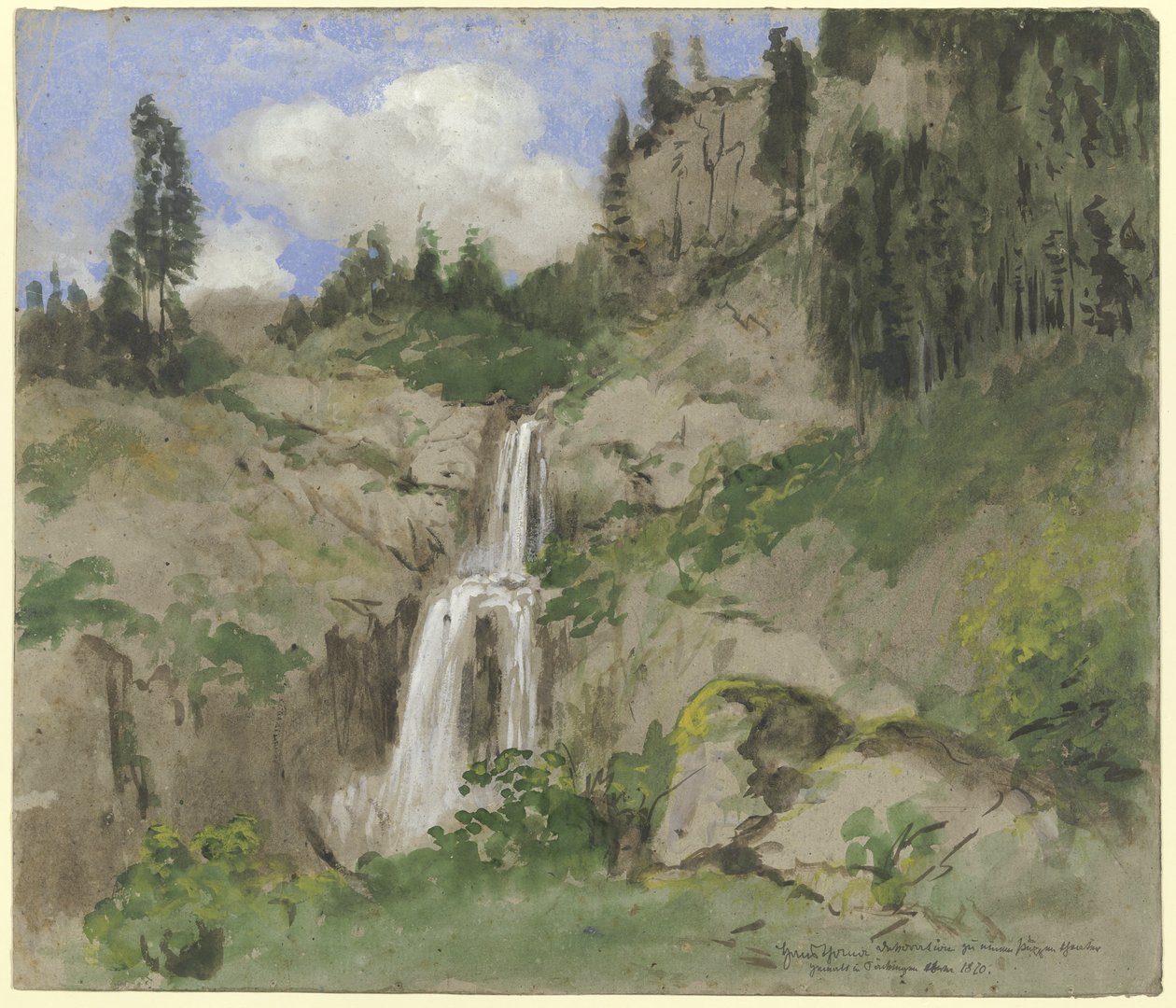 Paisagem com cascata (decoração para um teatro de marionetas) de Hans Thoma