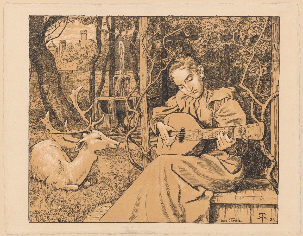 A tocadora de alaúde. Alegoria da música de Hans Thoma