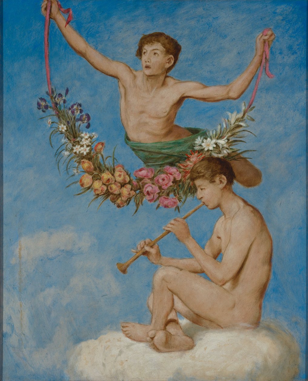 Maio (dois jovens génios com flores) de Hans Thoma