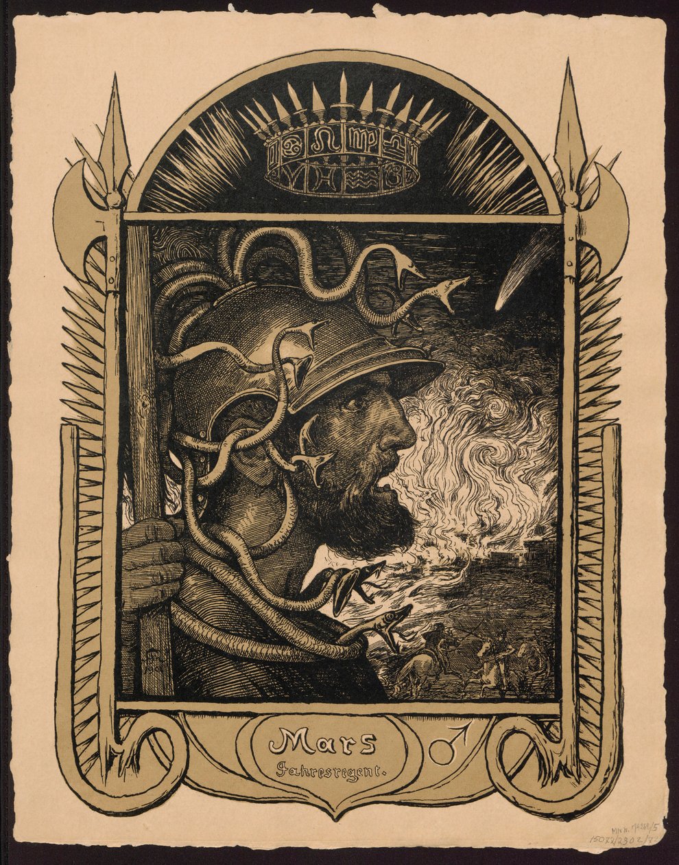 «Mars Jahrersregent». Marte como senhor do ano. Esboços para o «Calendário Eterno em Imagens», parte II (Immerwährender Bilderkalender) de Hans Thoma