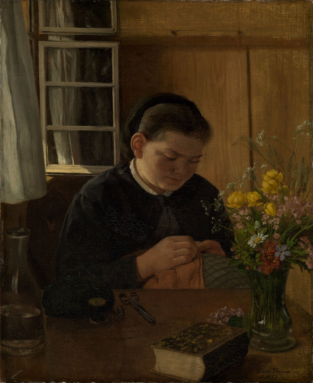 Rapaziga a costurar de Hans Thoma