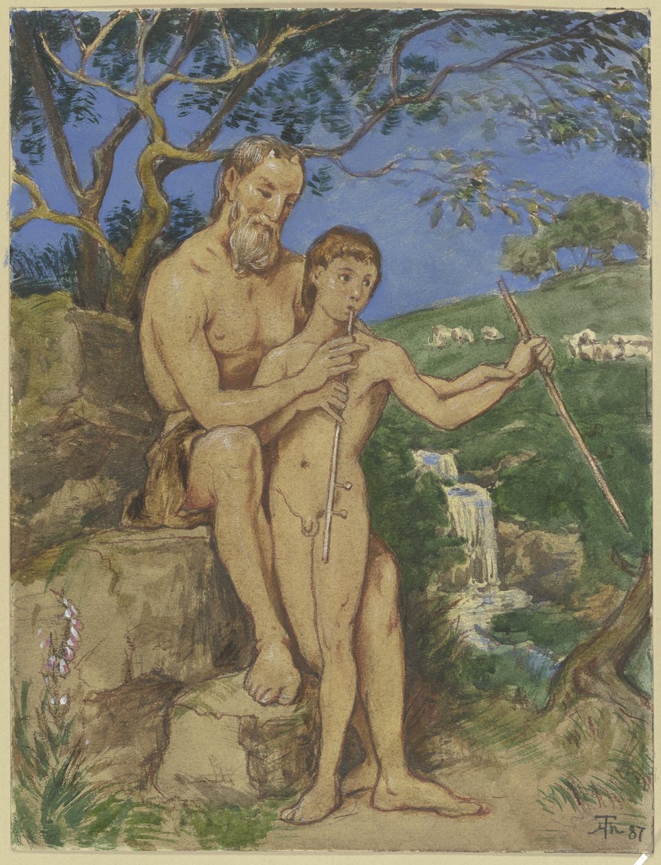 Fauno velho e jovem de Hans Thoma