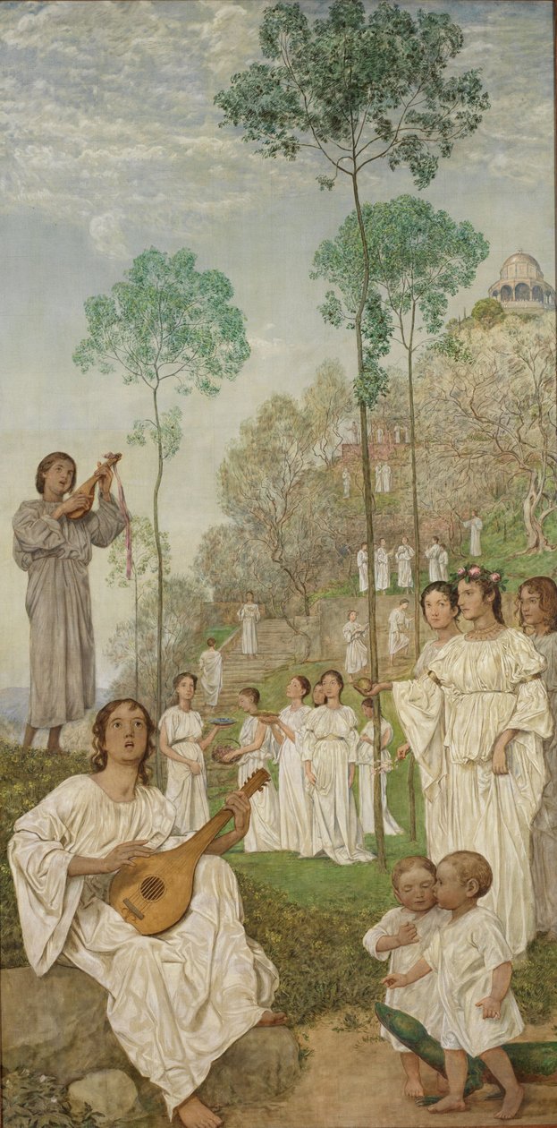 Tríptico da Páscoa: Os Campos dos Bem-Aventurados (O Paraíso) de Hans Thoma