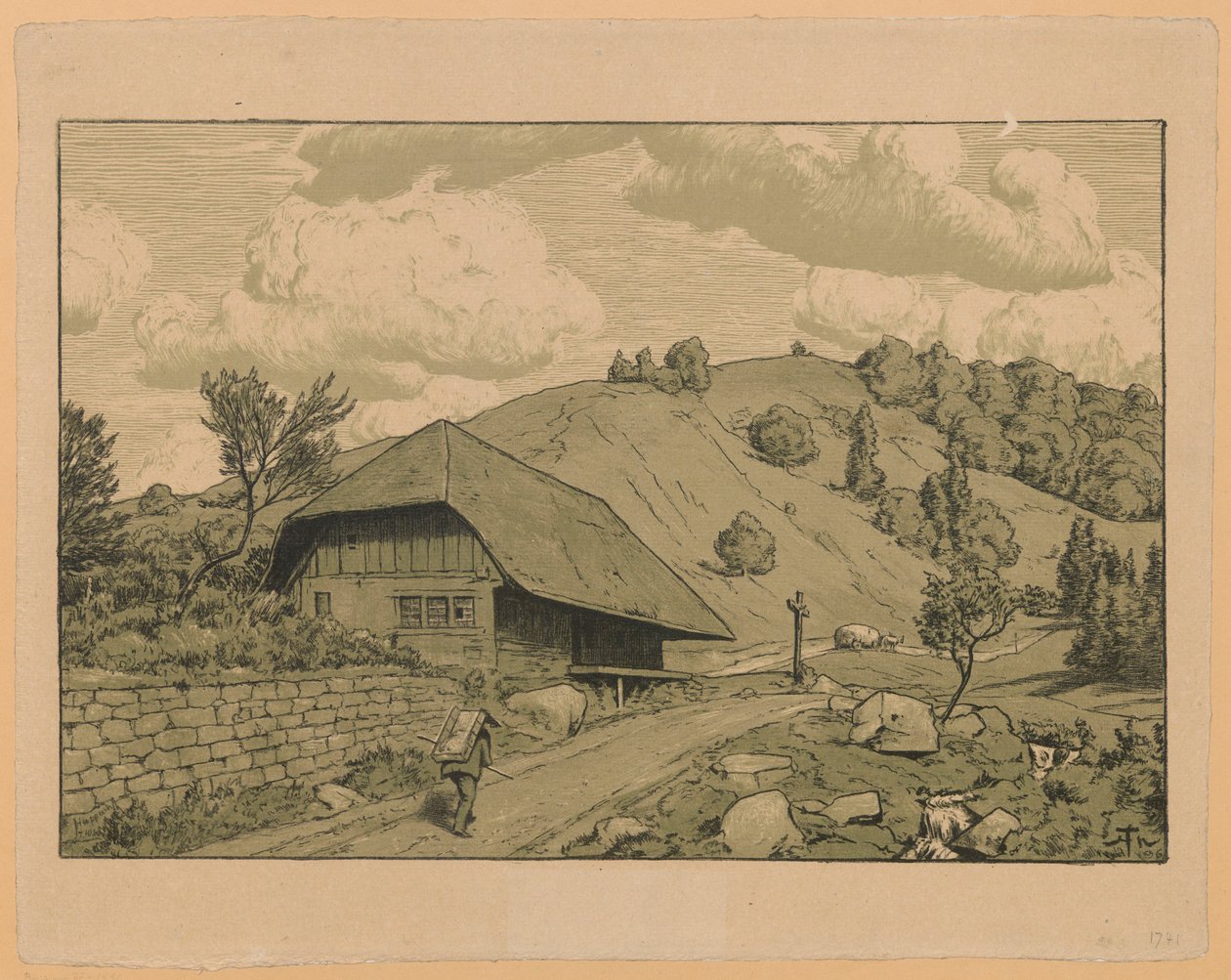 Paisagem rural com um caminhante dos arredores de Happach na Floresta Negra de Hans Thoma