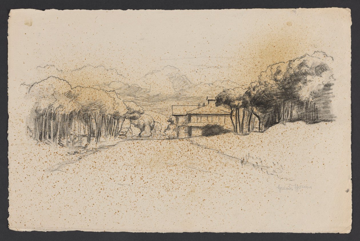 Paisagem com uma casa entre árvores de Hans Thoma
