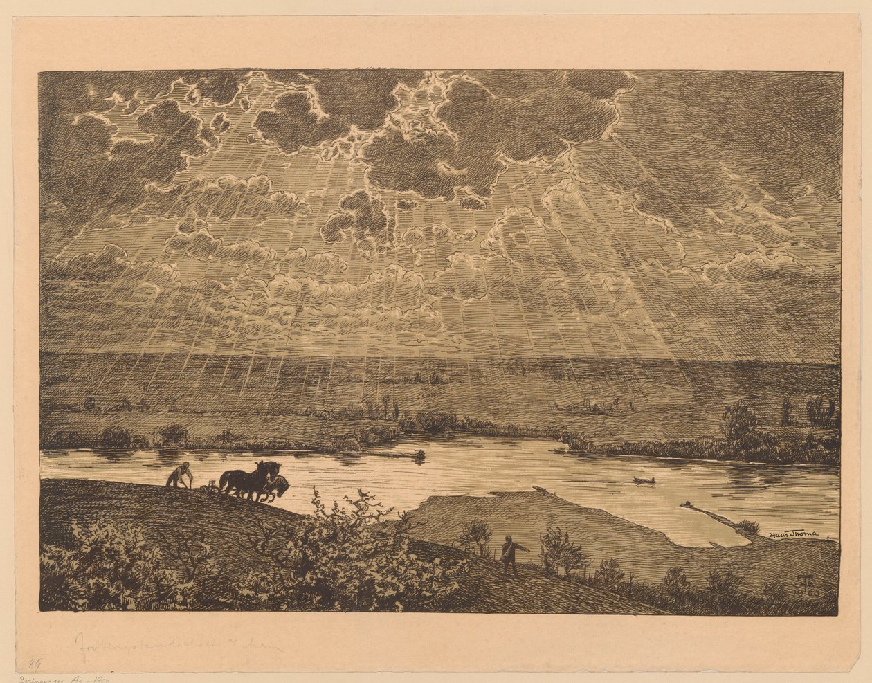 Paisagem com um semeador e um lavrador junto ao Meno de Hans Thoma
