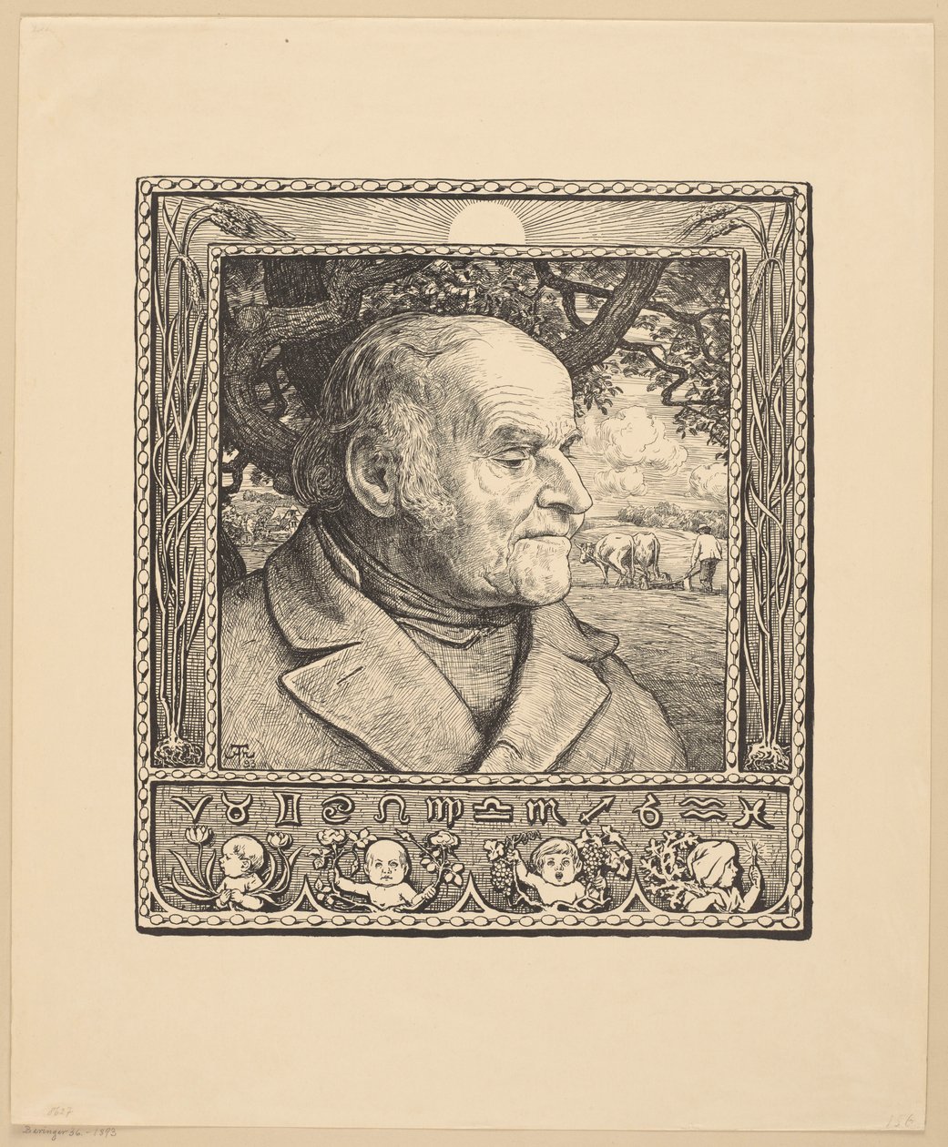 Retrato de um homem com uma orca ao fundo de Hans Thoma