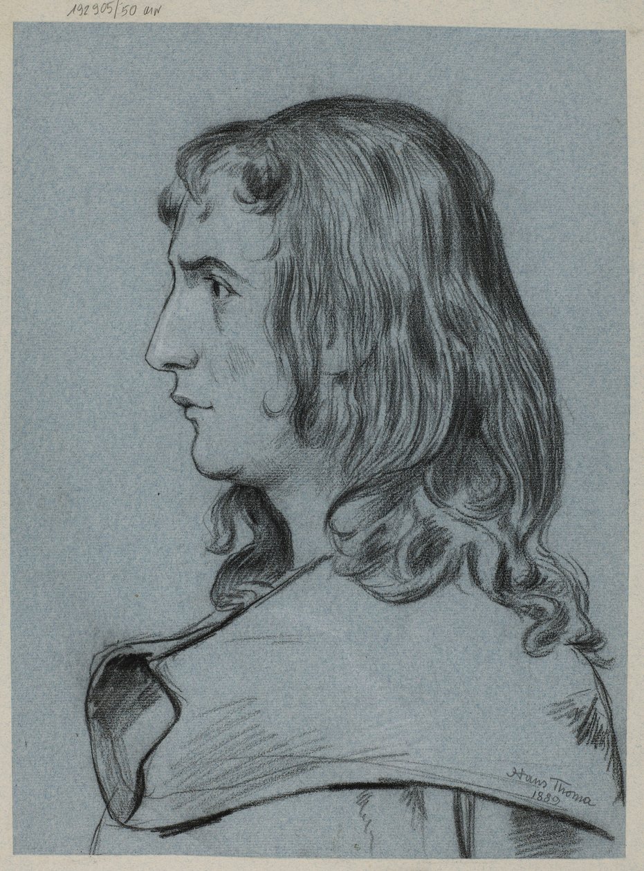 Perfil de um jovem de cabelo comprido de Hans Thoma