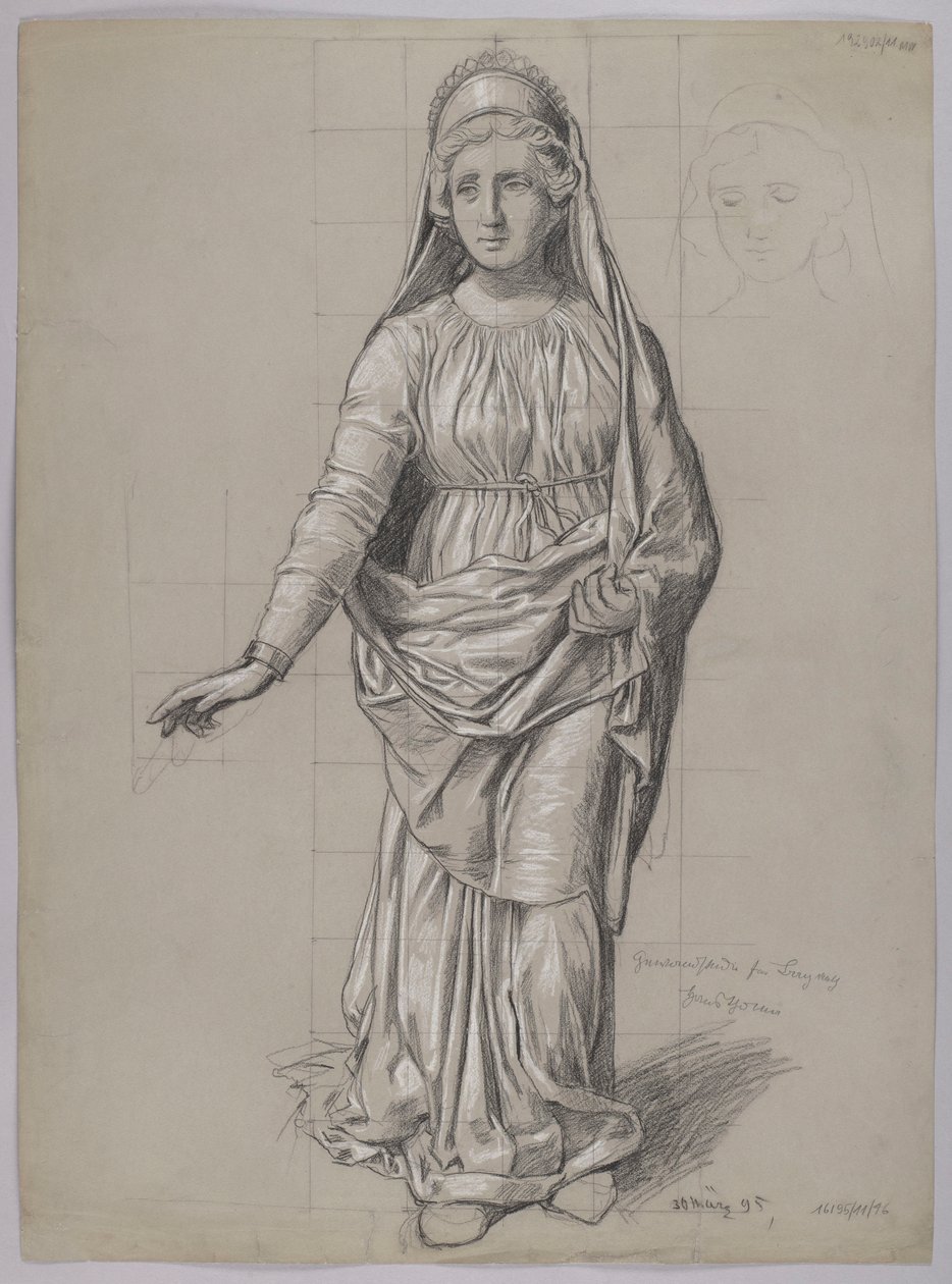Projecto de figurino para Fricka, verso: esboço de figurino para uma valquíria de Hans Thoma