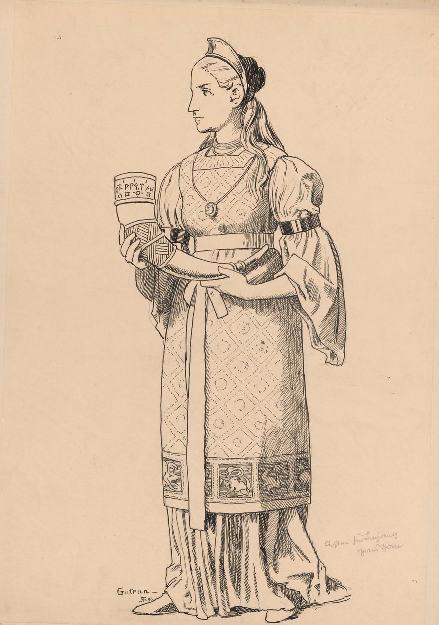 Desenho de figurino para Gudrun de Hans Thoma