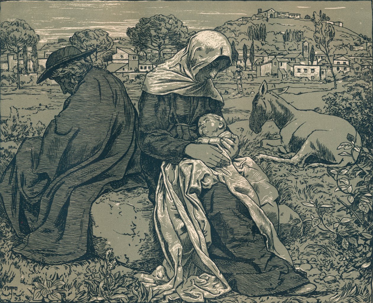 Descanso durante o voo para o Egito, c1897 de Hans Thoma