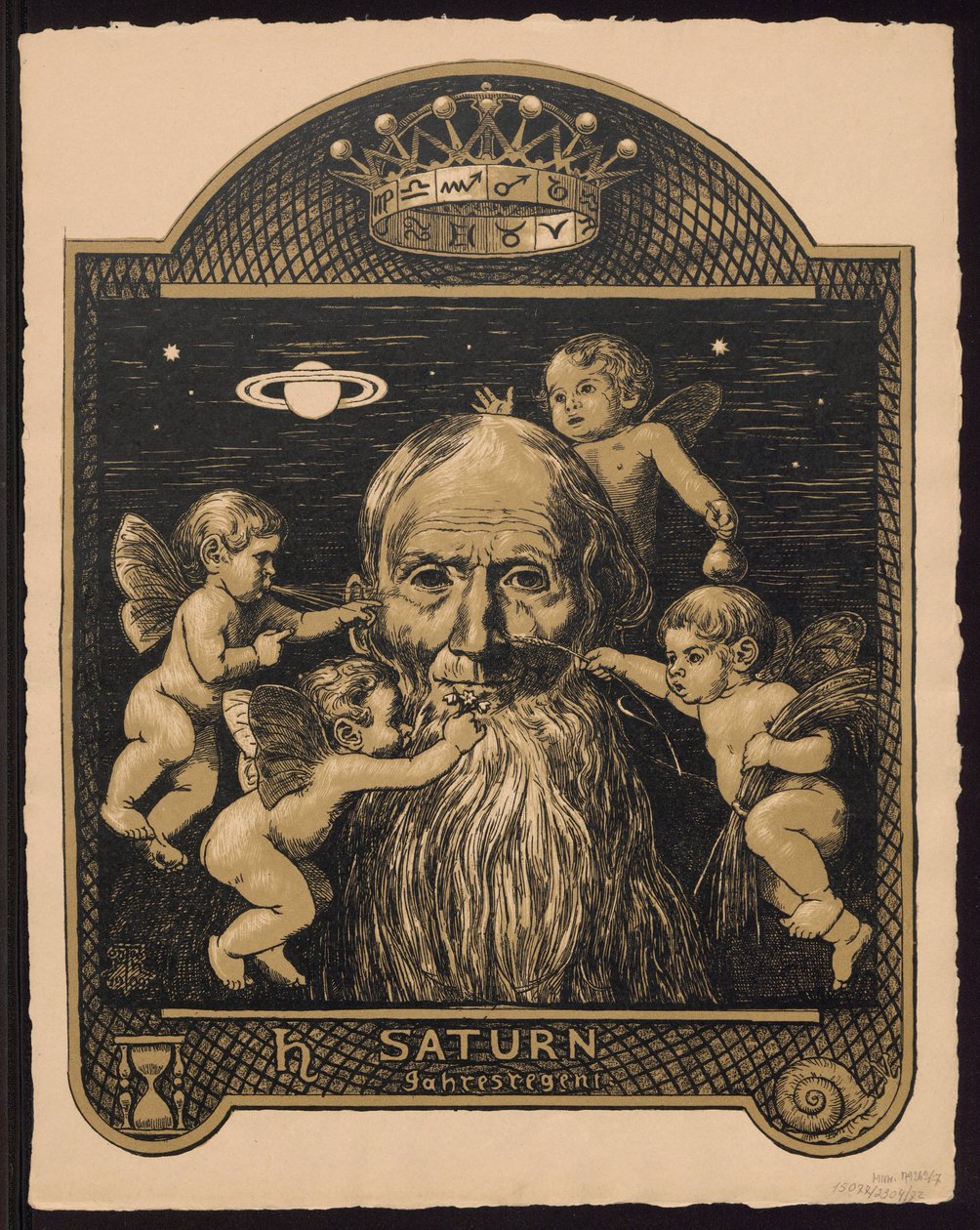 «Saturno, regente do ano». Saturno como governante do ano. Projectos para o «Calendário perpétuo ilustrado», parte II (Calendário perpétuo ilustrado) de Hans Thoma
