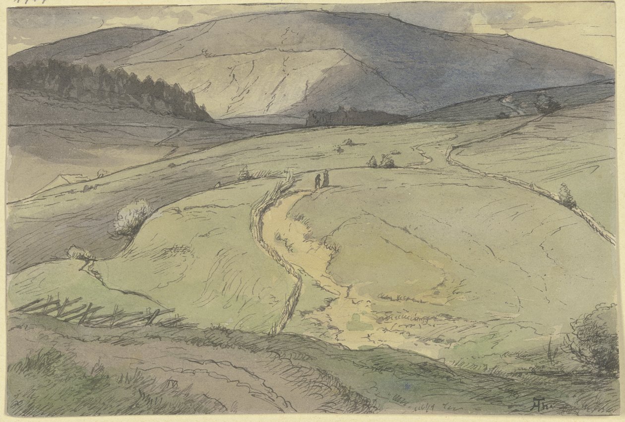 Paisagem da Floresta Negra, vista sobre prados ondulados em direcção a montanhas mais altas de Hans Thoma