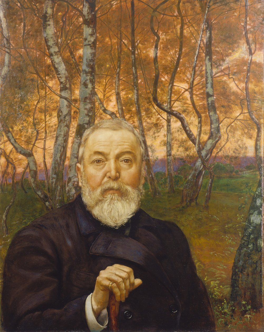 Auto-retrato em um bosque de bétulas de Hans Thoma
