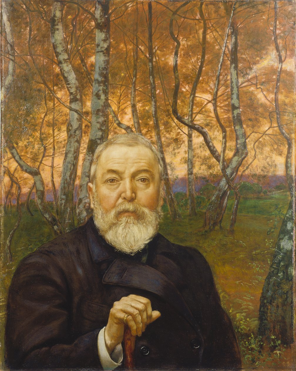 Autorretrato em frente a um bosque de bétulas de Hans Thoma