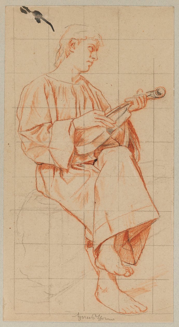 Homem sentado com um violino de Hans Thoma